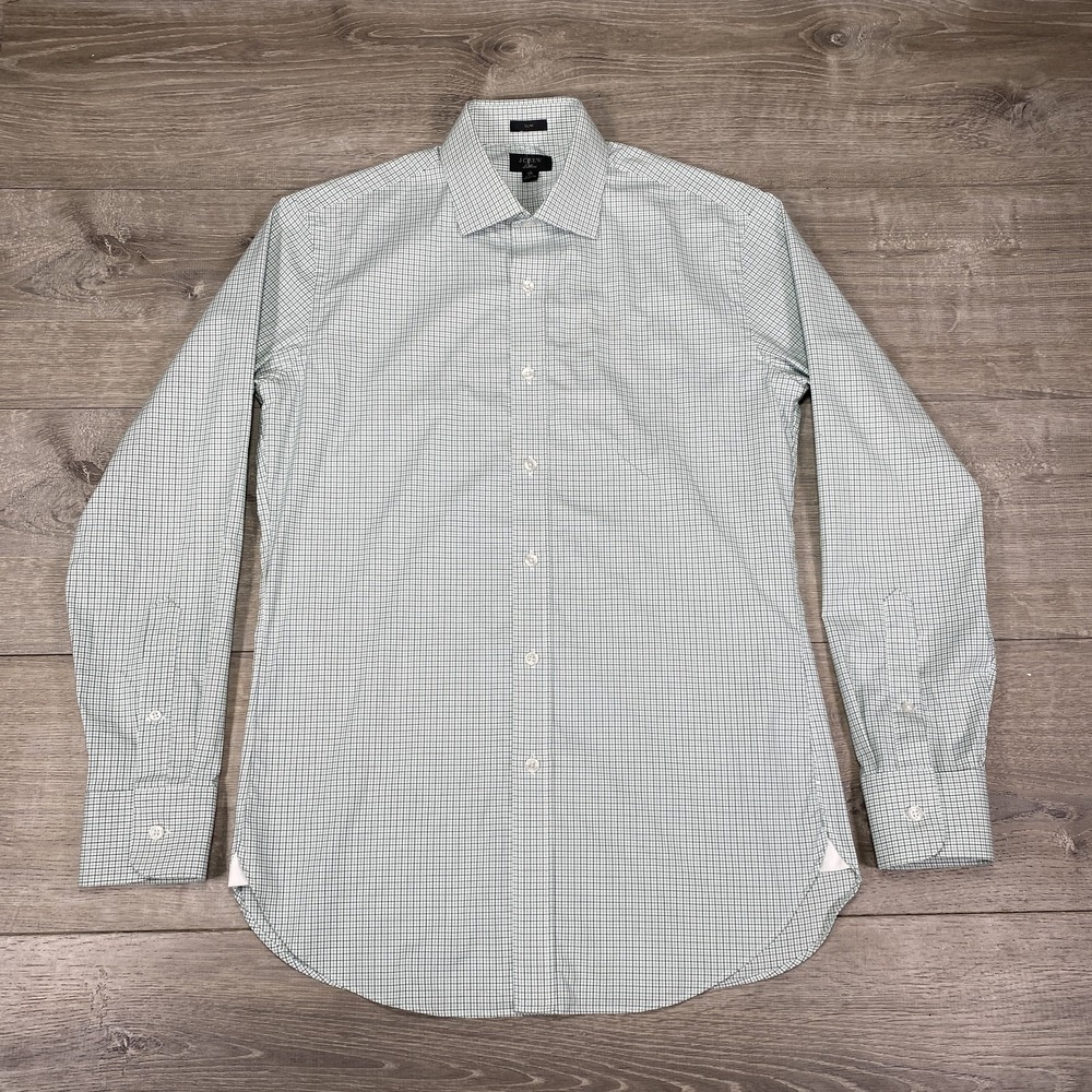 J Crew Ludlow Shirt Mens XL 18 35 Green Slim Plaid Stretch Button Down Dress